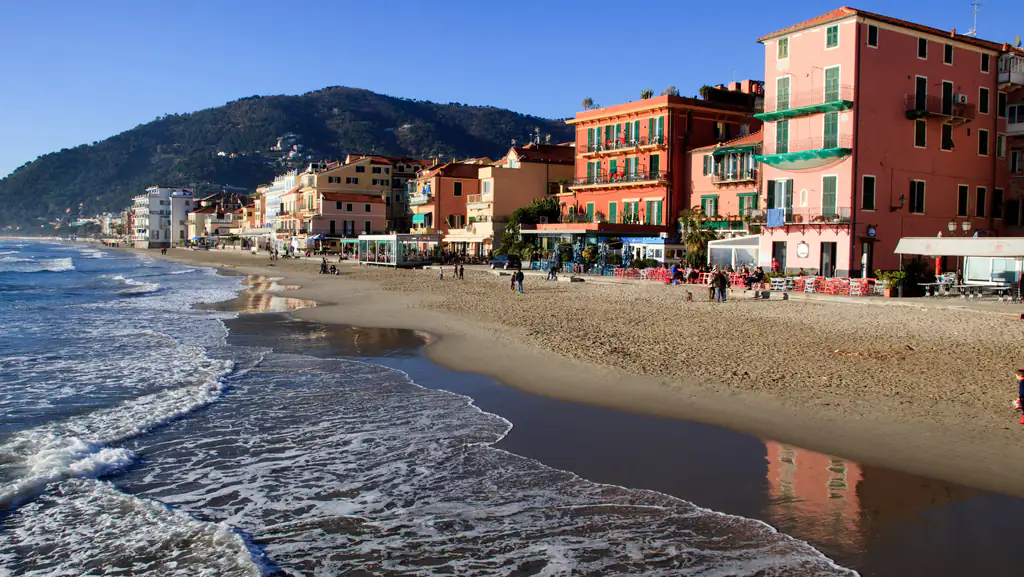 Alassio beach and colourful houses
