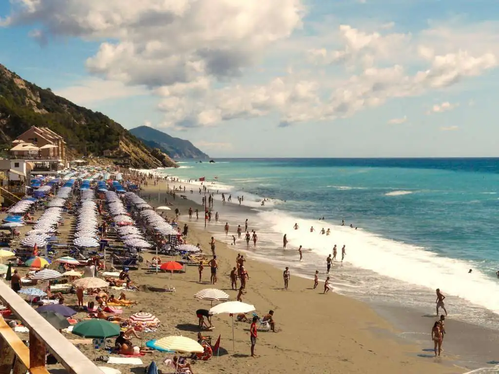 Deiva Marina beach with umbrellas