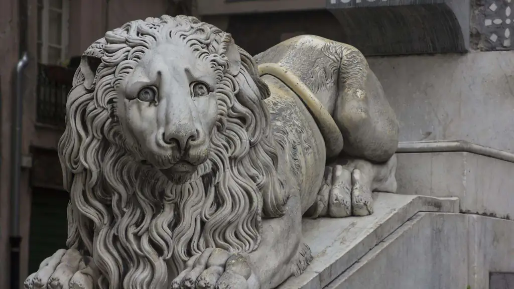 Leone in marmo davanti alla Cattedrale di San Lorenzo
