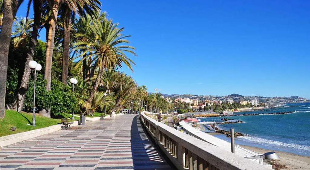 Palm-lined seafront promenade in Sanremo