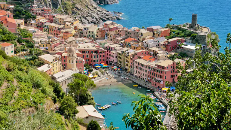 Vernazza amid the greenery seen from above