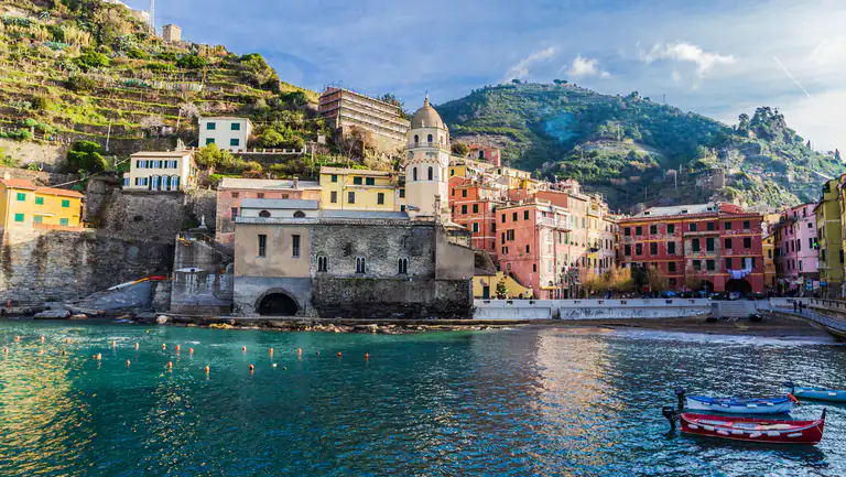 Vernazza harbour with the church of Santa Margherita di Antiochia