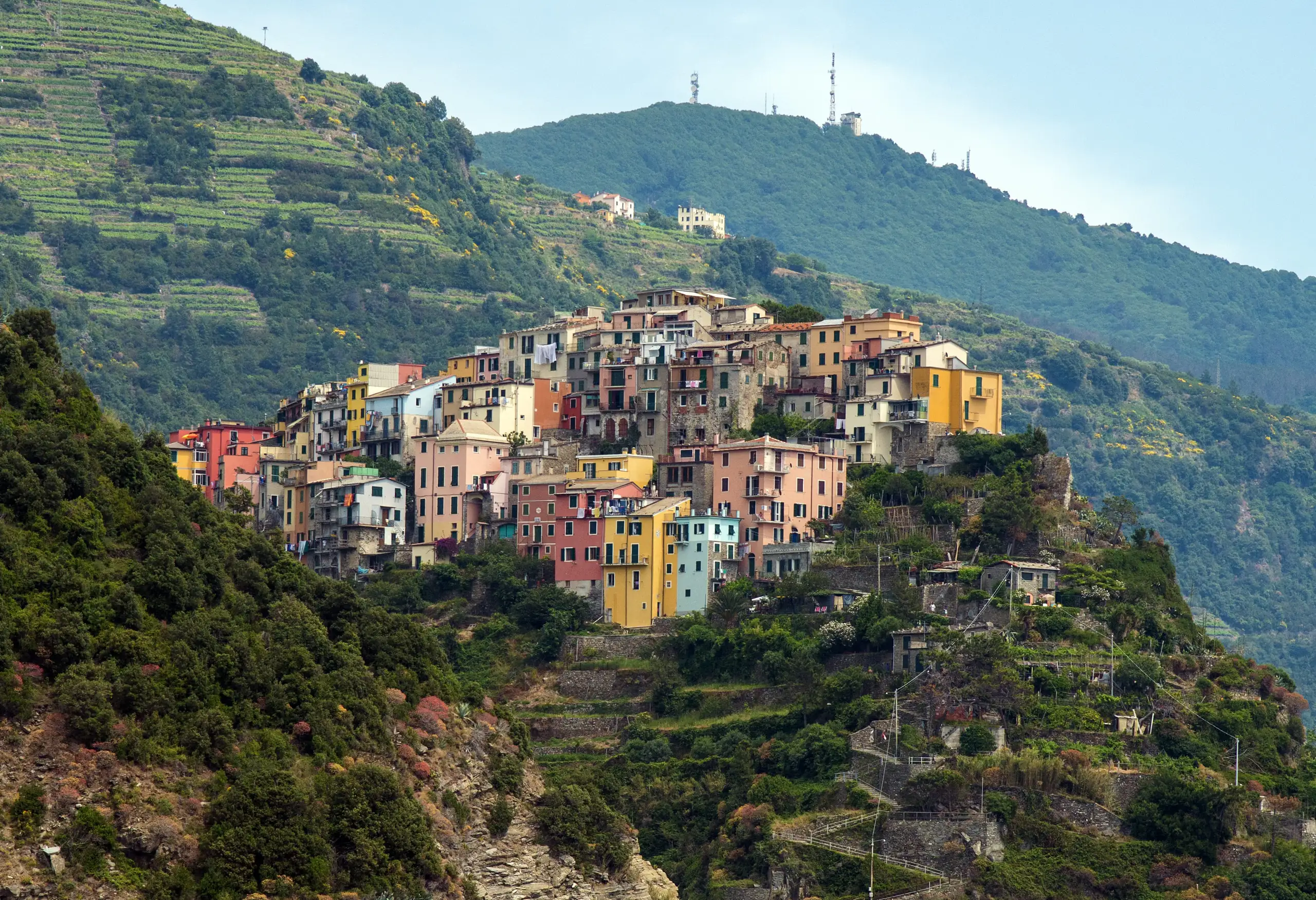 Corniglia among the green hills of the Cinque Terre