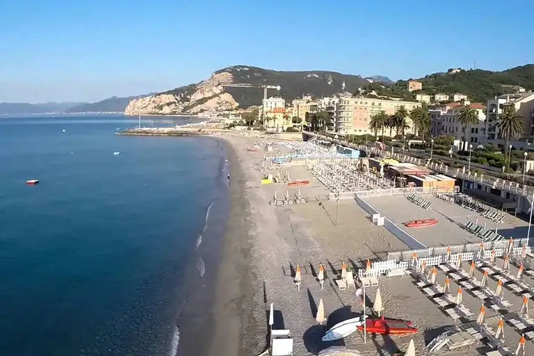 Finale Ligure beach and seafront from above