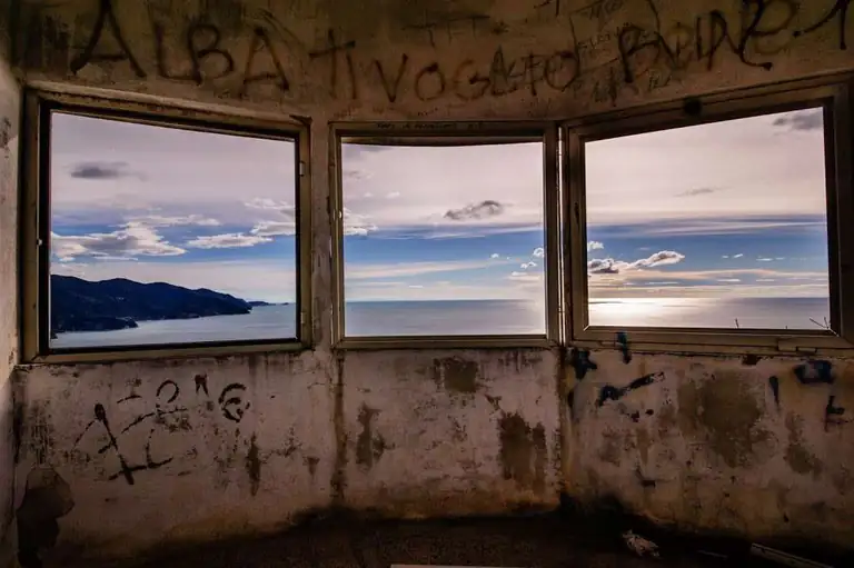 Sea view from the windows of the Punta Mesco signal station