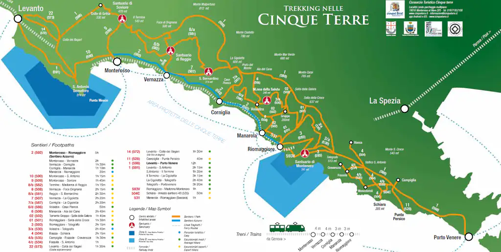 Map of the Cinque Terre trails
