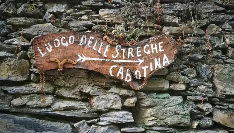 Sign for the Witches' Place at La Cabotina, Triora
