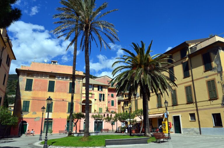 Piazza Brigata Cento Croci con le palme a Bonassola