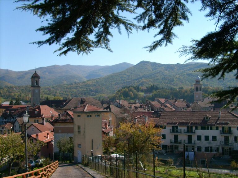 Tetti e campanile di Sassello nella valle